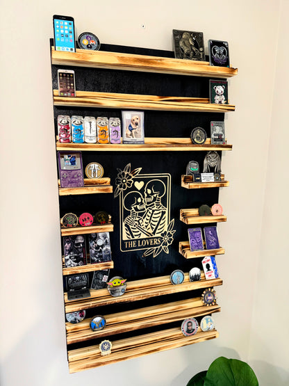 Rustic Wooden Triple Challenge Coin Display Rack - First Responder Retirement Gift for Man Cave Decor