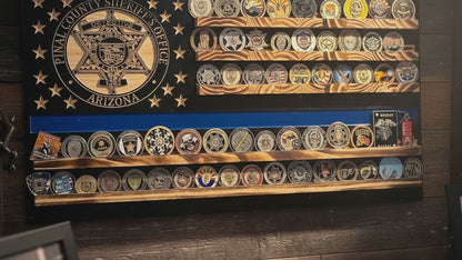 Handcrafted Wooden American Flag Wall Art with Challenge Coin Holder - Patriotic Veteran Gift
